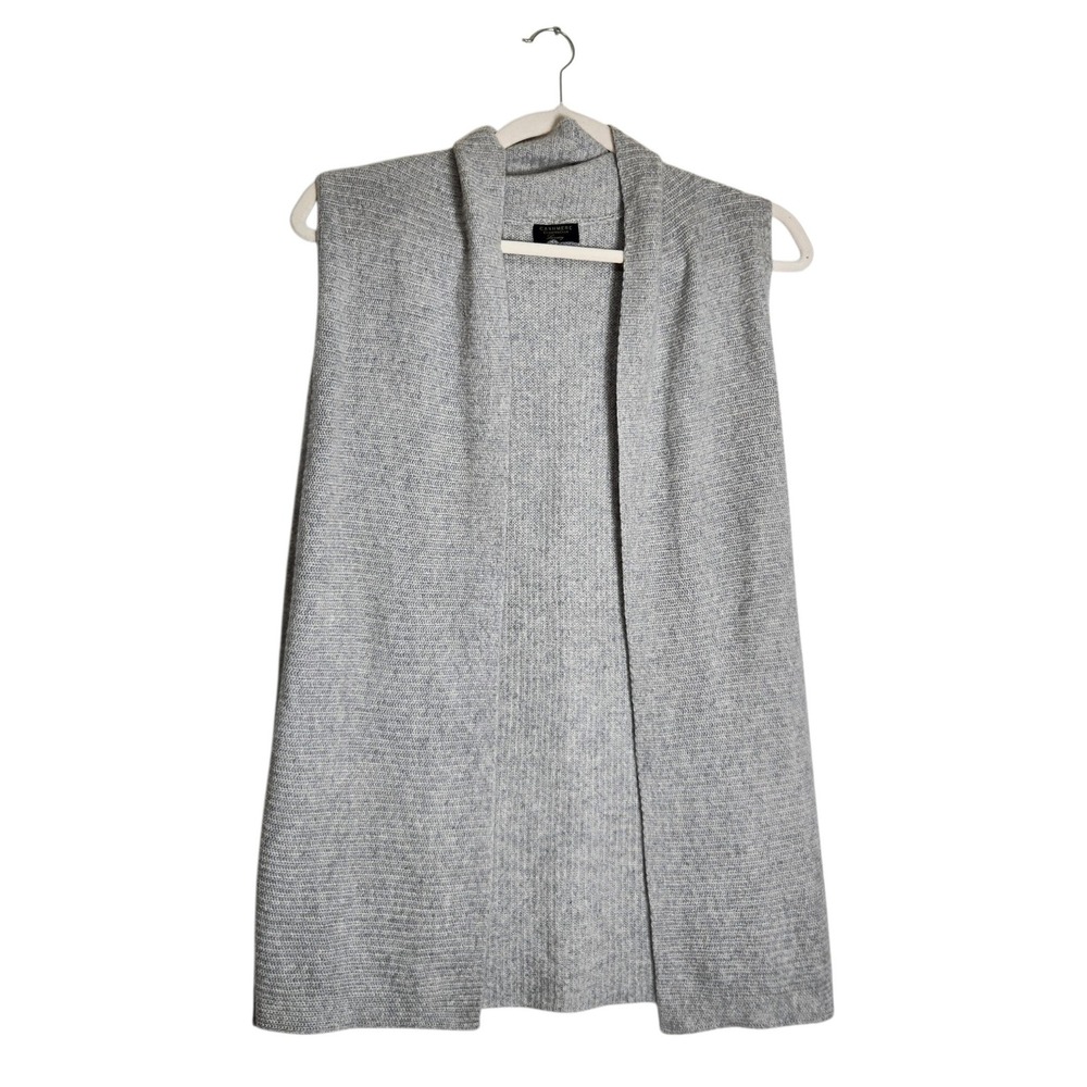Charter Club Luxury Cashmere Vest Gray Open Front Ribbed Sleeveless Cardigan